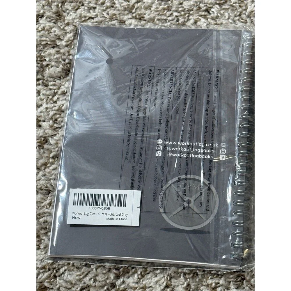 Workout Log Gym Personalised Training Diary Charcoal Gray Spiral Notebook New